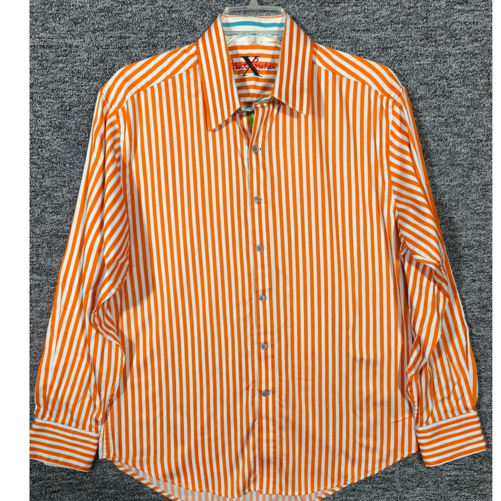Robert‎ Graham X Orange White Striped Button Down Shirt Mens XL Long Sleeve